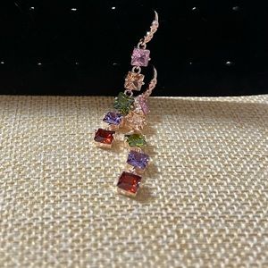 Rose Gold Square Zirconia Long Drop Earrings